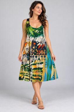 Save The Queen Italy Abstract Art Print Midi Dress Strappy Fringe Boho Designer